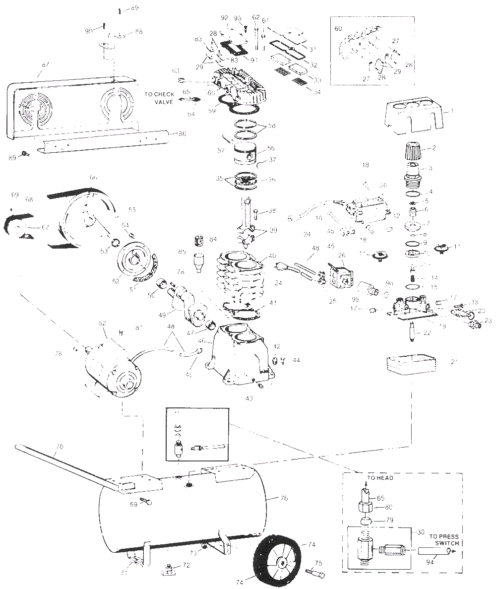 Air-Compressor Parts Diagram and Parts List for VT610603  Campbell Hausfeld Compressor